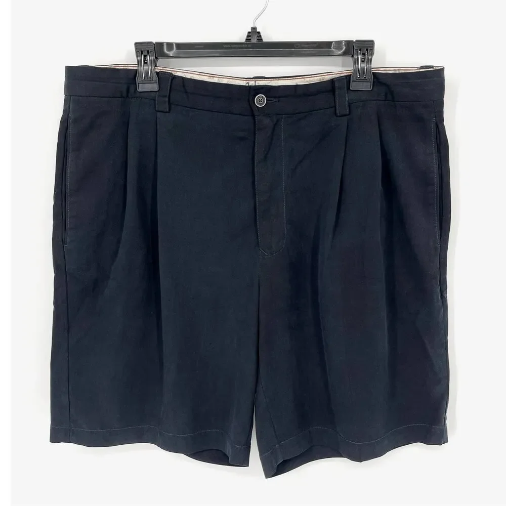 Tommy Bahama Men's 100% Silk Pleated Front Hi-Rise Shorts Size 36 Navy
